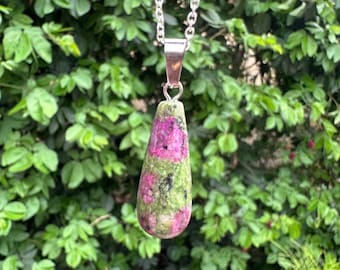 Green Pink Mica Waterdrop Pendant Gorgeous Green Pink Mica Crystal Necklace Chakra Healing