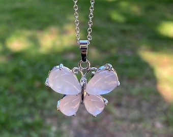 Rose Quartz Pendant Butterfly Pendant Chakra Healing Genuine Crystal