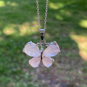 Rose Quartz Pendant Butterfly Pendant Chakra Healing Genuine Crystal