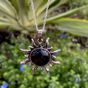 Black Obsidian Sun Pendant Gorgeous Obsidian Necklace Man Made Encased Crystal image 3