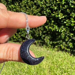 Blue Goldstone Crescent Pendant Gorgeous Blue Goldstone Moon Necklace Throat Chakra Healing image 3