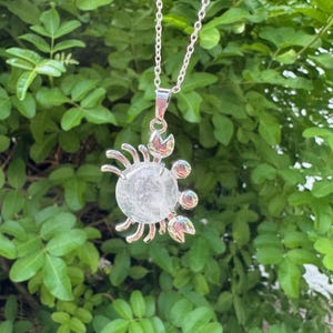 Round Clear Quartz Crab Pendant Necklace