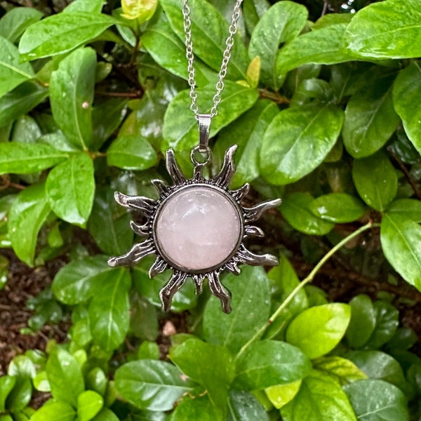 Rose Quartz Sun Pendant Rose Quartz Necklace Gorgeous Man Encased Crystal