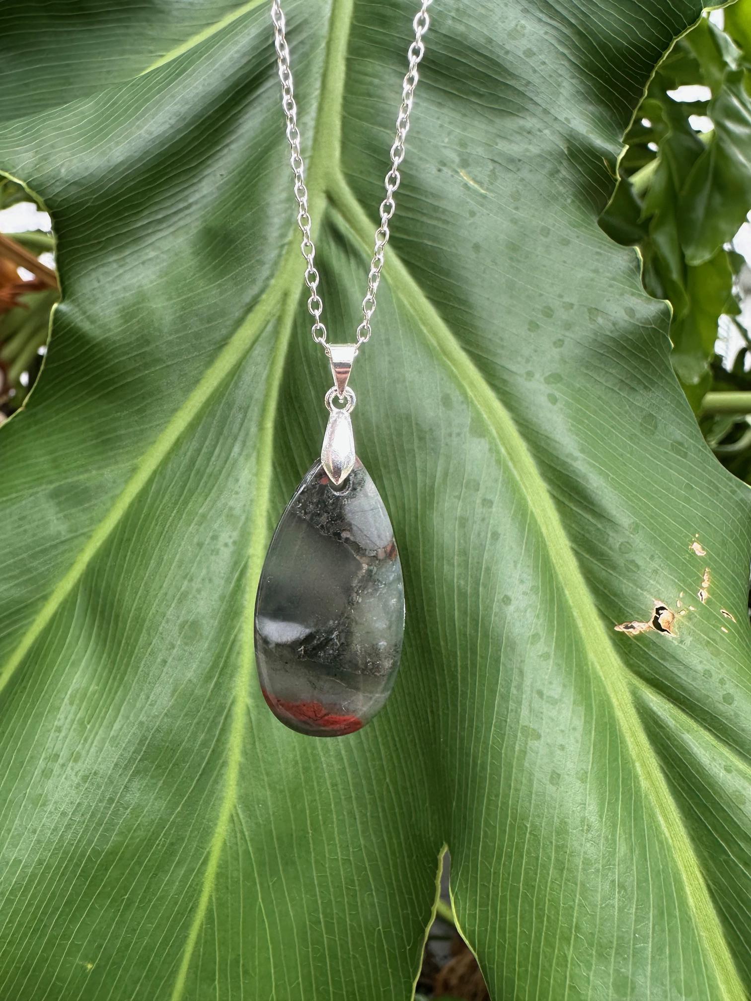 African Bloodstone Teardrop Pendant Necklace