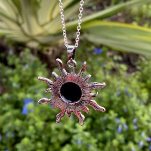 Black Obsidian Sun Pendant Gorgeous Obsidian Necklace Man Made Encased Crystal image 5