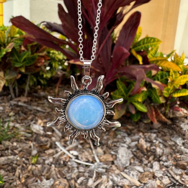 Opalite Sun Pendant Opalite Necklace Man Made Encased Crystal