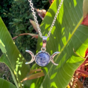 Blue Spot Jasper Celestial Moon Pendant Necklace - 18 inch