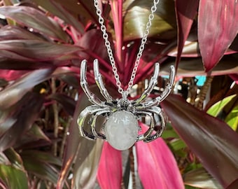 Halloween Clear Quartz Spider Pendant Brooch: 2-in-1 Necklace