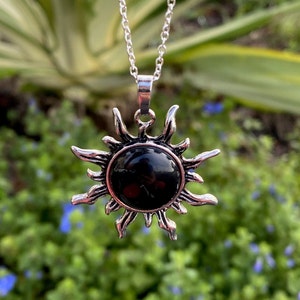 Black Obsidian Sun Pendant Gorgeous Obsidian Necklace Man Made Encased Crystal image 2