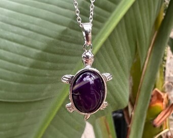 Dainty Purple Agate Turtle Pendant Gorgeous Purple Agate Turtle Necklace