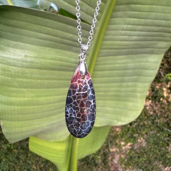 Fire Dragon Vein Agate Pendant Teardrop Agate Pendant Necklace Chakra Healing