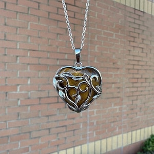 Large Tiger Eye Heart with Vines Pendant Necklace
