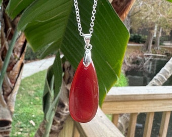 Red Agate Teardrop Pendant Beautiful Red Agate Teardrop Necklace Chakra Healing