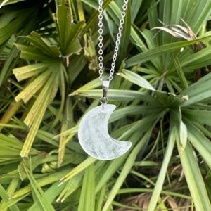 Dainty Clear Quartz Crescent Pendant Genuine Clear Quartz Crystal Necklace Crystal