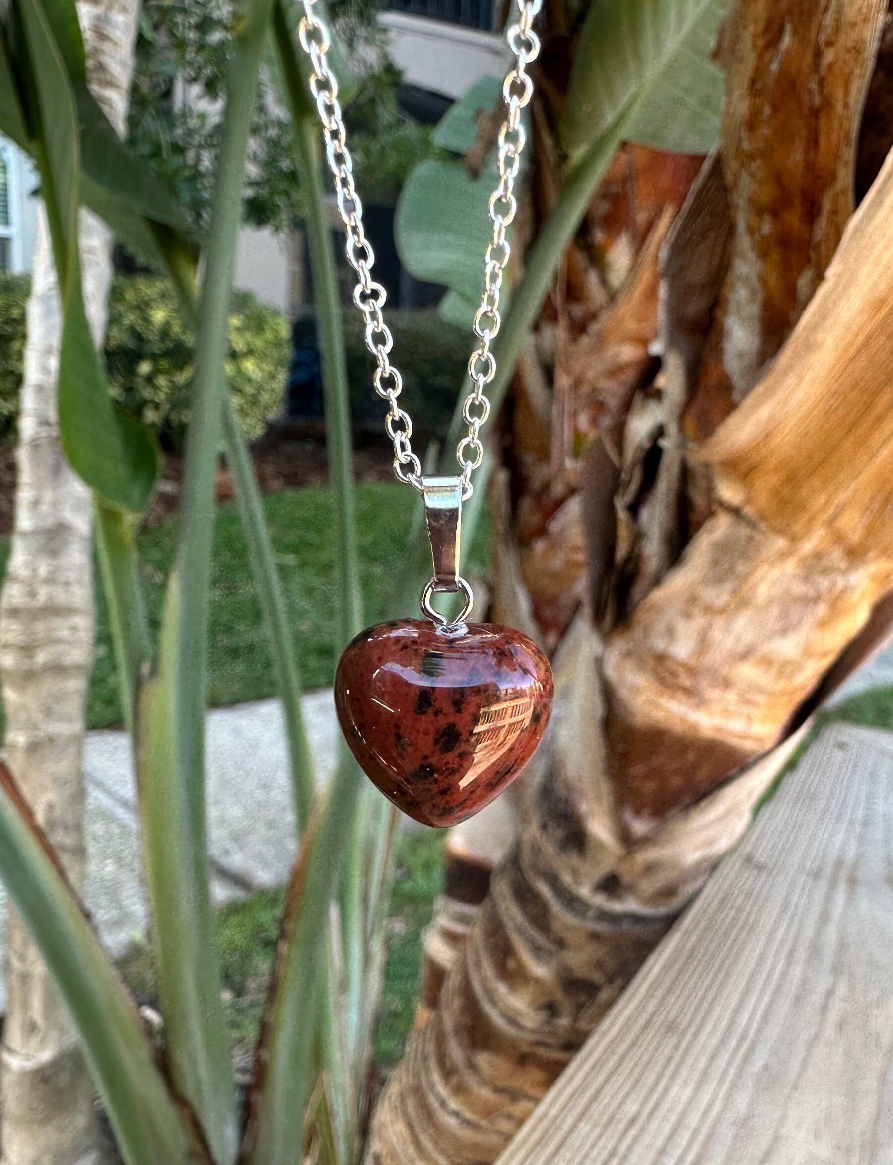 Mahogany Obsidian heart shape necklace on cord. $2 Mahogany Obsidian Copper Gift For Sister Wire Wrapped Tree  main image 4