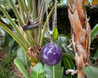 Purple Ball Pendant Amethyst Crystal Ball Necklace Third Eye Chakra Healing crystal