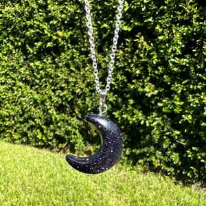 Blue Goldstone Crescent Pendant Gorgeous Blue Goldstone Moon Necklace Throat Chakra Healing image 4