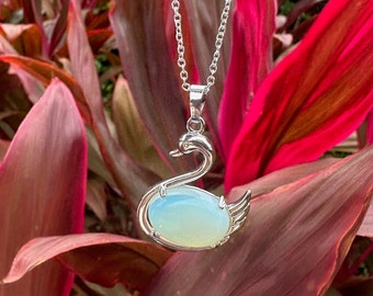 Opalite Swan Pendant Opalite Necklace Man Made Encased Crystal Chakra Healing