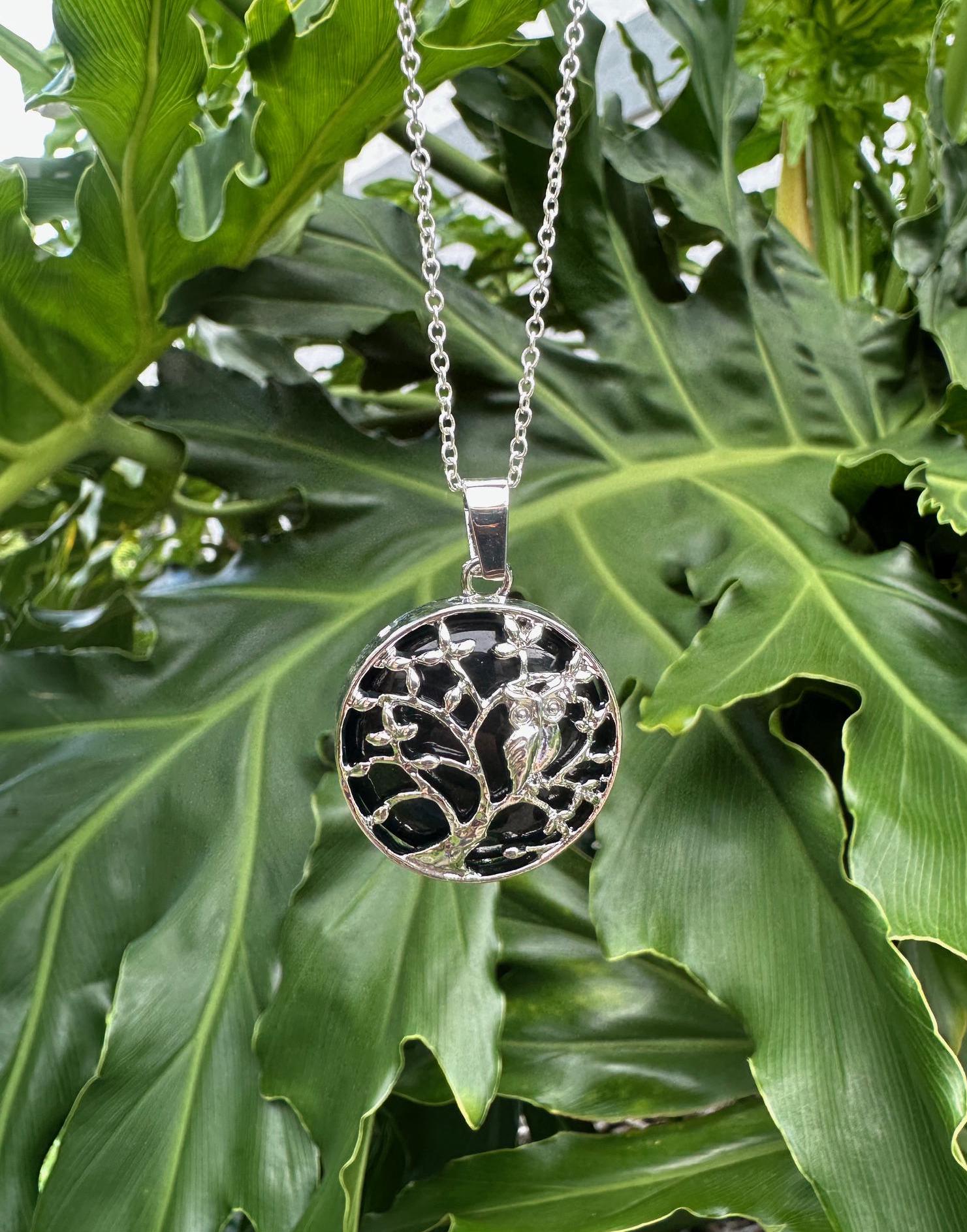 Obsidian Owl Pendant Necklace: Chakra Healing, 18 inch Chain