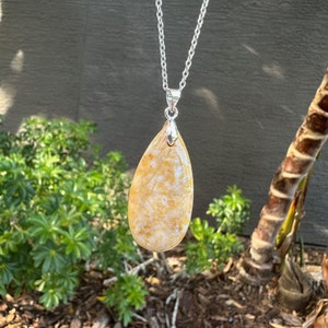 Yellow Jasper Teardrop Pendant Genuine Yellow Jasper Crystal Necklace