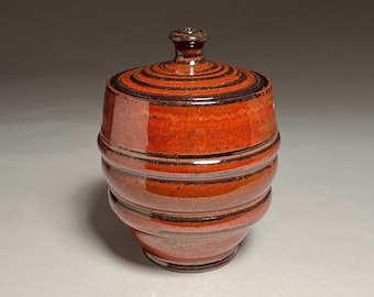 Covered Jar, 7" high, 5 1/2" wide, stoneware