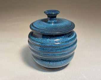 Covered Jar, 6 inches tall, stoneware, blue glaze