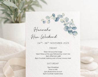 Itinerary card | hen party itinerary | hen do | wedding | stationery | special occasion | party | personalised