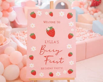 Hand-Painted Custom Strawberry Birthday Sign | Personalized  Birthday Decor | Berry First Birthday | Berry-Themed Party Decor | A1 A2 A3 A4