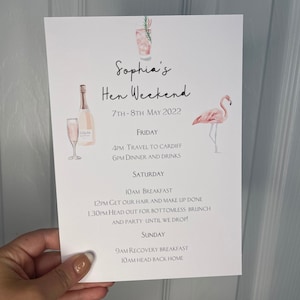 Itinerary cards | Hen party | Hen party itinerary cards | stationery | bachelorette | custom | personalised | place cards