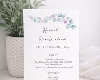 Itinerary cards | order of the day | wedding stationery | wedding invitation | hen party | hen do | hen do invitation | party