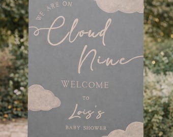 Hand painted Cloud nine baby shower welcome sign | baby blue | A1 A2 A3 A4