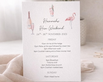 Itinerary cards | Hen party | Hen party itinerary cards | stationery | bachelorette | custom | personalised