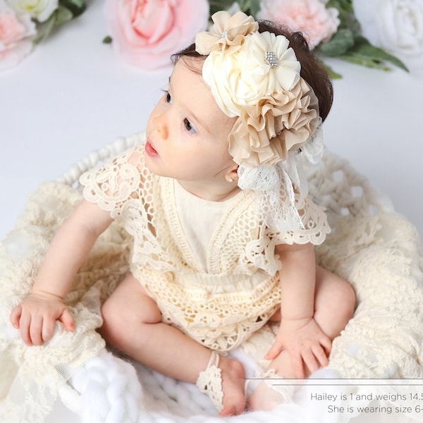 Baby Girl Boho Romper, Baby Boho Romper, Cream Lace Dress, First Birthday Outfit, Cake Smash Outfit, Boho Photoshoot Dress