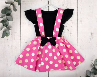 Girls Black and Pink Polka Dot Dress, Oh TWOdles Birthday Outfit, Mouse Inspired Dress, Cake Smash, Mouse Ears Birthday, 2nd Birthday Dress