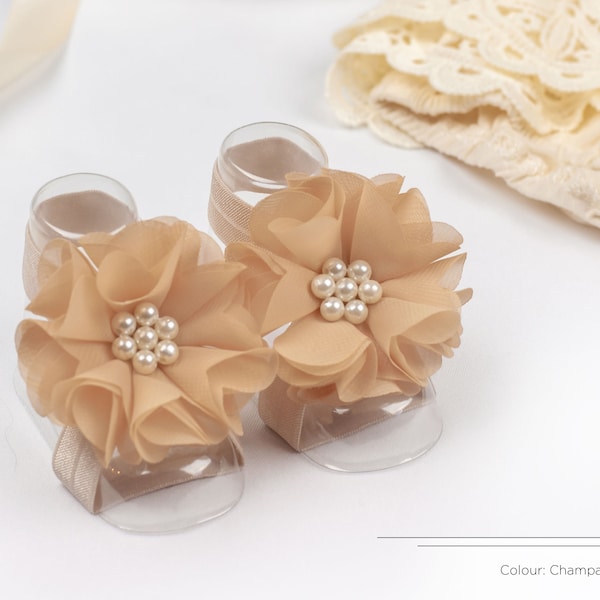 Baby Barefoot Sandals, Baby Shoes, Baby Girl Champagne Sandals, Tan Sandals, Neutral Sandals, Baptism Sandals, Baby Photoshoot Accessories