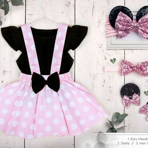 Girls Black and Pink Polka Dot Dress, Oh TWOdles Birthday Outfit, Mouse Inspired Dress, Cake Smash, Mouse Ears Birthday, 2nd Birthday Dress