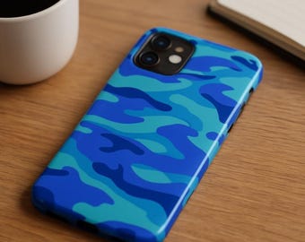 Blue Camouflage iPhone Case • Personalized Custom Slim Phone Cover • Trendy Protective Phone Case