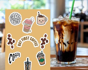 Coffee Lover Sticker Sheet • Glossy Decals for Laptop, Phone, Car • Cute Coffee Stickers for Gifts or Personal Use