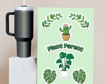 Plant Parent Sticker Sheet • Fun Stickers for Water Bottles, Phone Case, Car • Cute Plant Decals for Laptop or Gifts