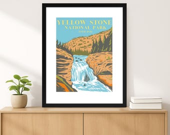 Yellowstone National Park Poster – Landscape Wall Art Print – Minimal National Park Decor – Nature Travel Poster