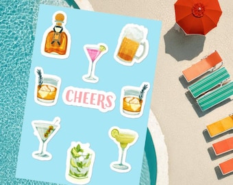 Party Drinks Sticker Sheet • Fun Stickers for Water Bottles, Phone Case, Car • Cute Drink Decals for Laptops or Gift Wrap