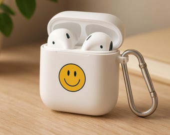 Smiley Face AirPods Case • Personalized Custom AirPods & AirPods Pro Cover • Cute Aesthetic Earbuds Case with Keychain