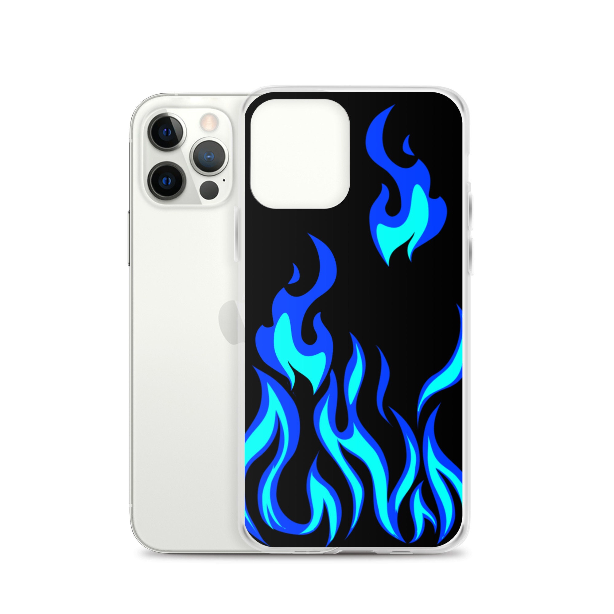 Funda para teléfono compatible con iPhone 12 Pro Max, diseño de fuego azul  con material de TPU suave para mujeres y niñas (E-Flame)
