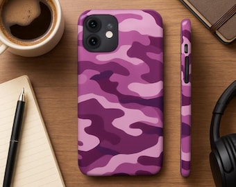Capa de celular personalizada com estampa camuflada rosa • Capa fina e elegante para celular • Capa protetora personalizada para iPhone
