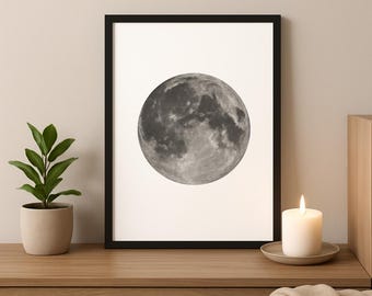 Black & White Moon Art Print – Minimalist Moon Poster – Celestial Wall Decor