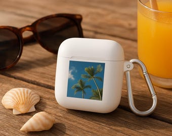 Palm Tree AirPods Case • Personalized Custom AirPods & AirPods Pro Cover • Aesthetic Beach Vibe Earbuds Case with Keychain