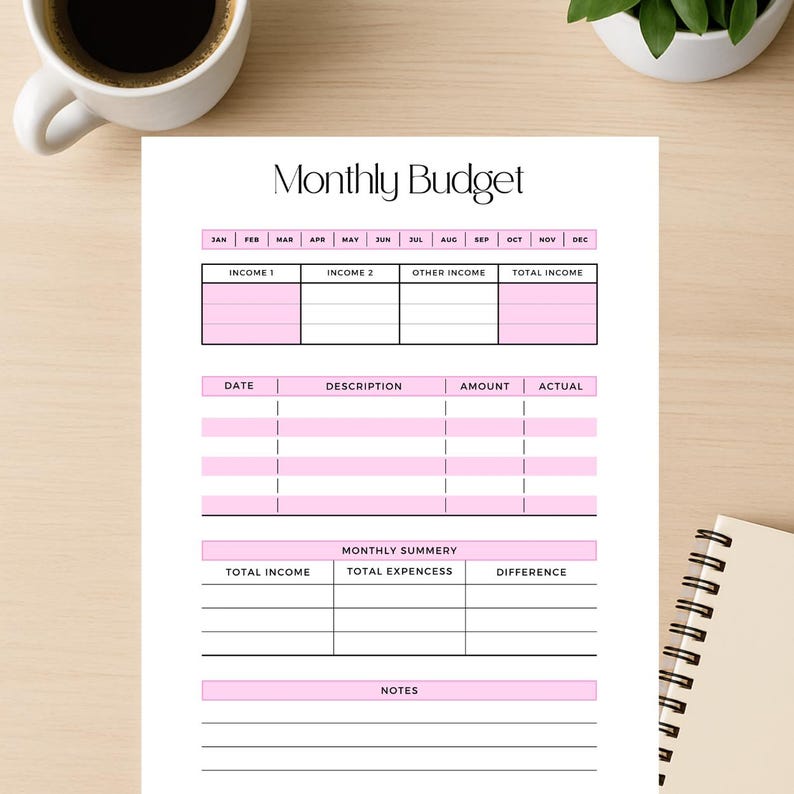 Aesthetic Pink Budget Template • Digital Budget Planner & Printable ...