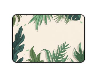 Tropical Leaves Desk Mat | Botanical Mouse Pad, Green Plant Office Desk Mat