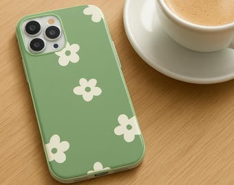 Funda para iPhone con diseño de flores verde salvia: funda protectora y estética floral