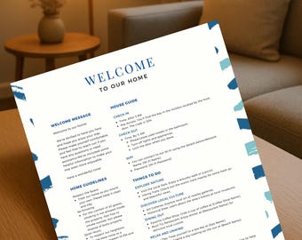 Simple One-Page Airbnb Template • Customizable Blue Modern Design for Hosts • Vacation Rental Welcome Template